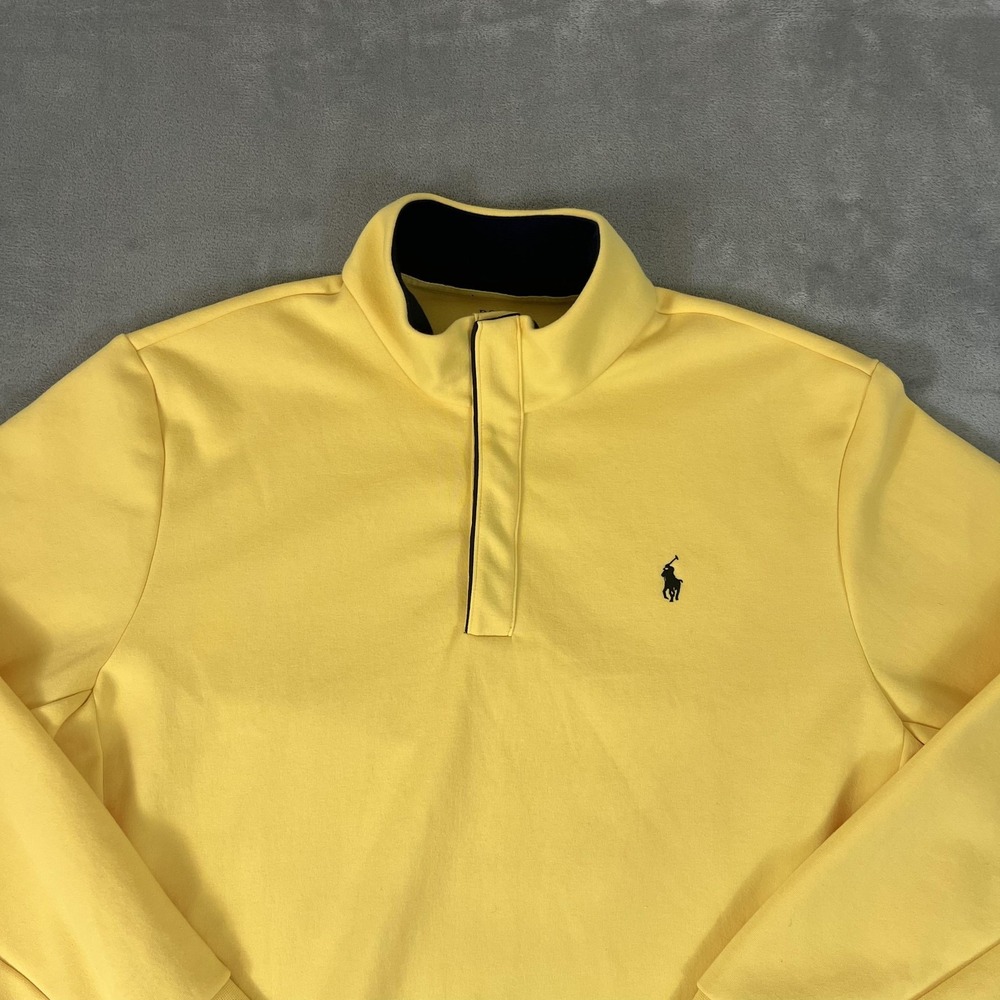 Polo Ralph Lauren Sweatshirt Mens XL Yellow Snap Mock Neck Pullover Pony Logo - Picture 2 of 8